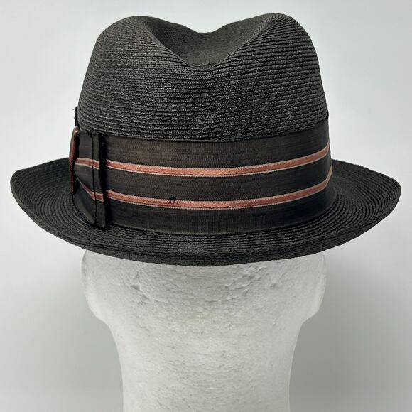 Vintage Dobbs Straw Fedora Hat Mens Size 6 1/2 Brown Ribbon Bow Hagedorn & Co - Picture 4 of 14